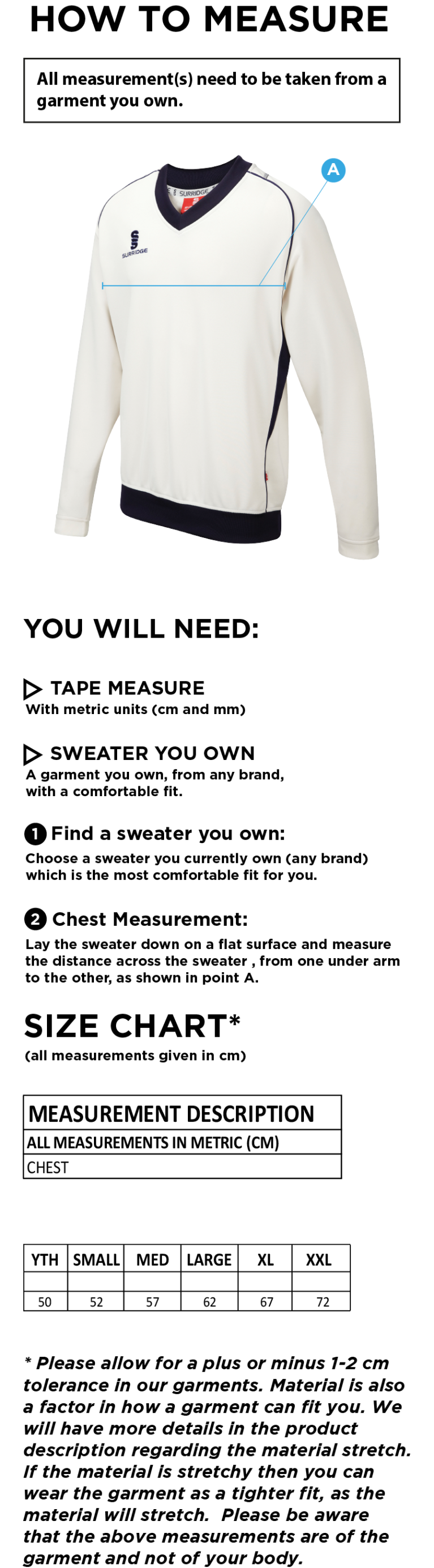 Shepley CC - Long Sleeve Sweater Maroon Trim - Size Guide