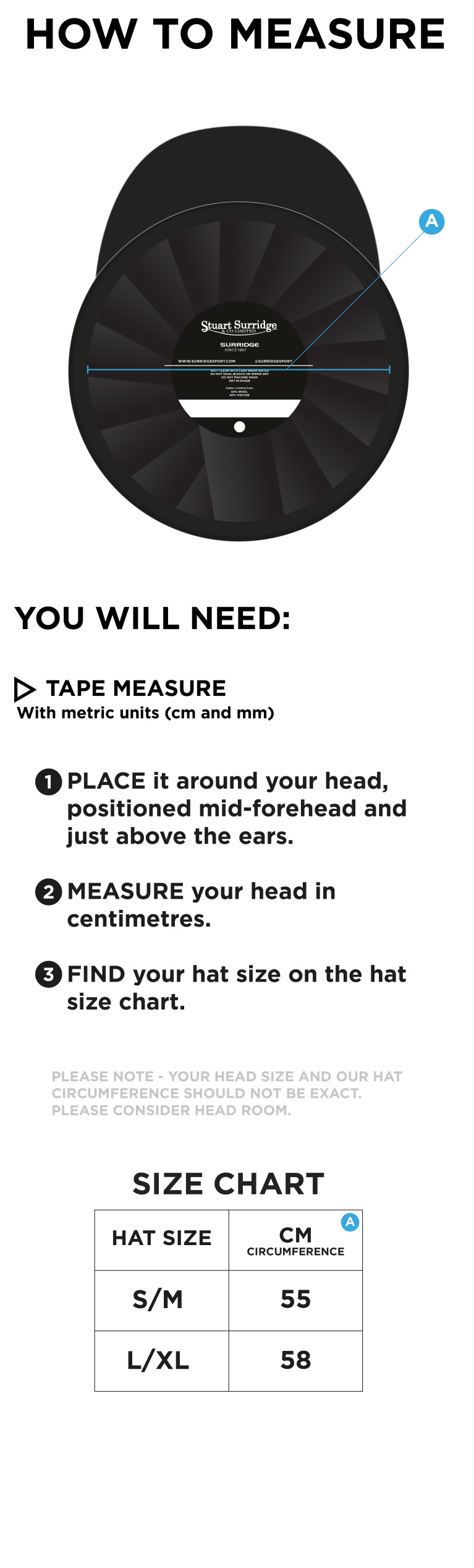 Shepley CC - Baggy Cricket Cap - Size Guide