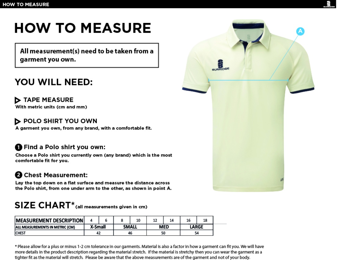 Dual Cricket Shirt Short Sleeve Womens - Size Guide
