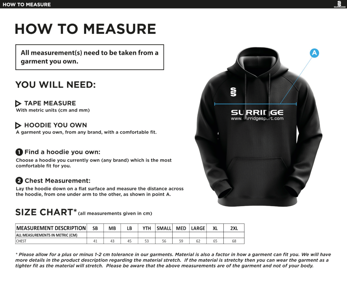 Shepley CC - Blade Hoody - Size Guide