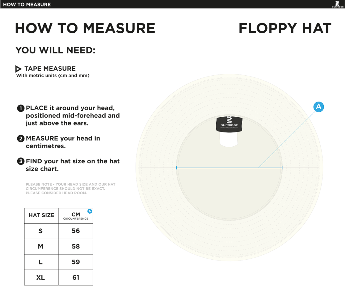 Shepley CC - Floppy Hat - Size Guide